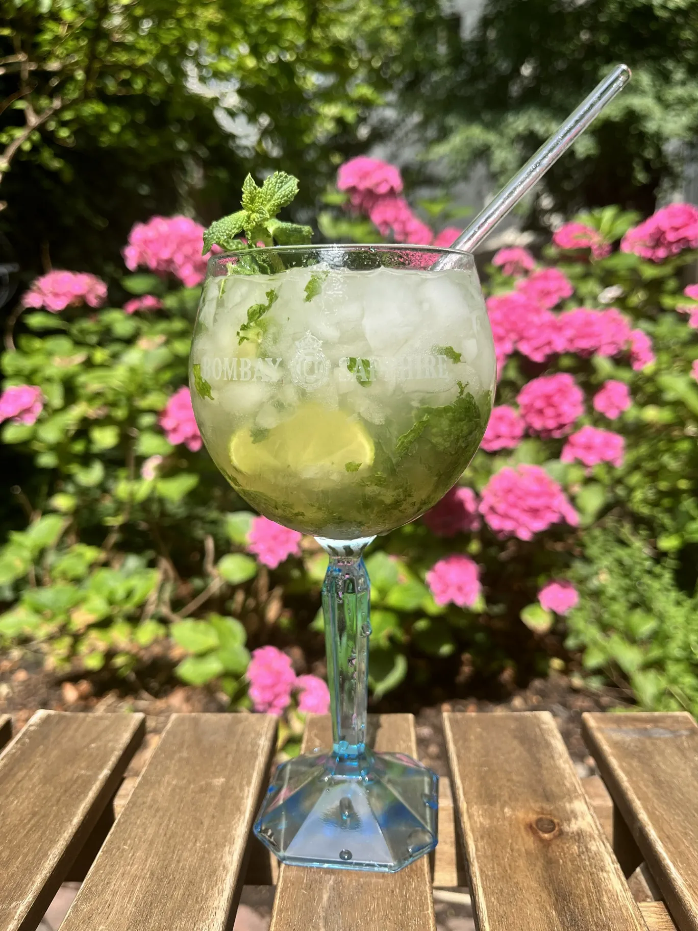 Mojito v zahradě mezi hortenziemi